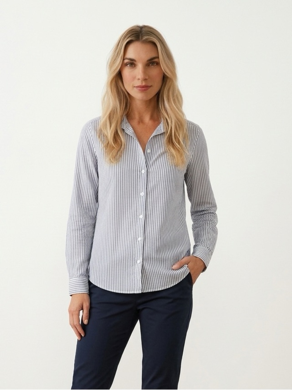 ✨Divided H&M Blue and White Striped Button Down Shirt | Medium | 100% Cotton